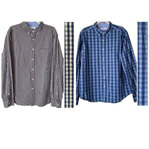 BUNDLE Nautica Blue Cream Gingham Plaid Classic Fit Button Up Shirt Size XL